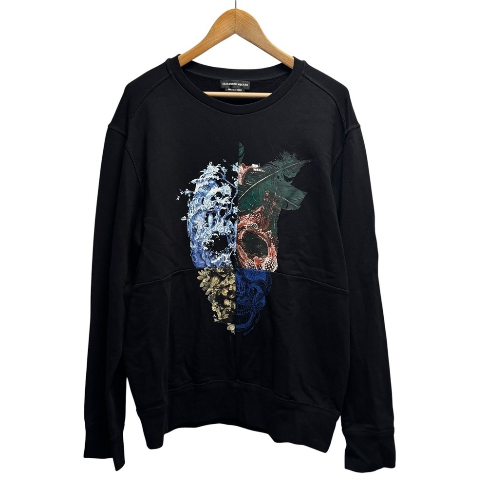 Alexander McQueen Men's XXL Quadrant Patchwork Floral Skull Black Sweatshirt euc